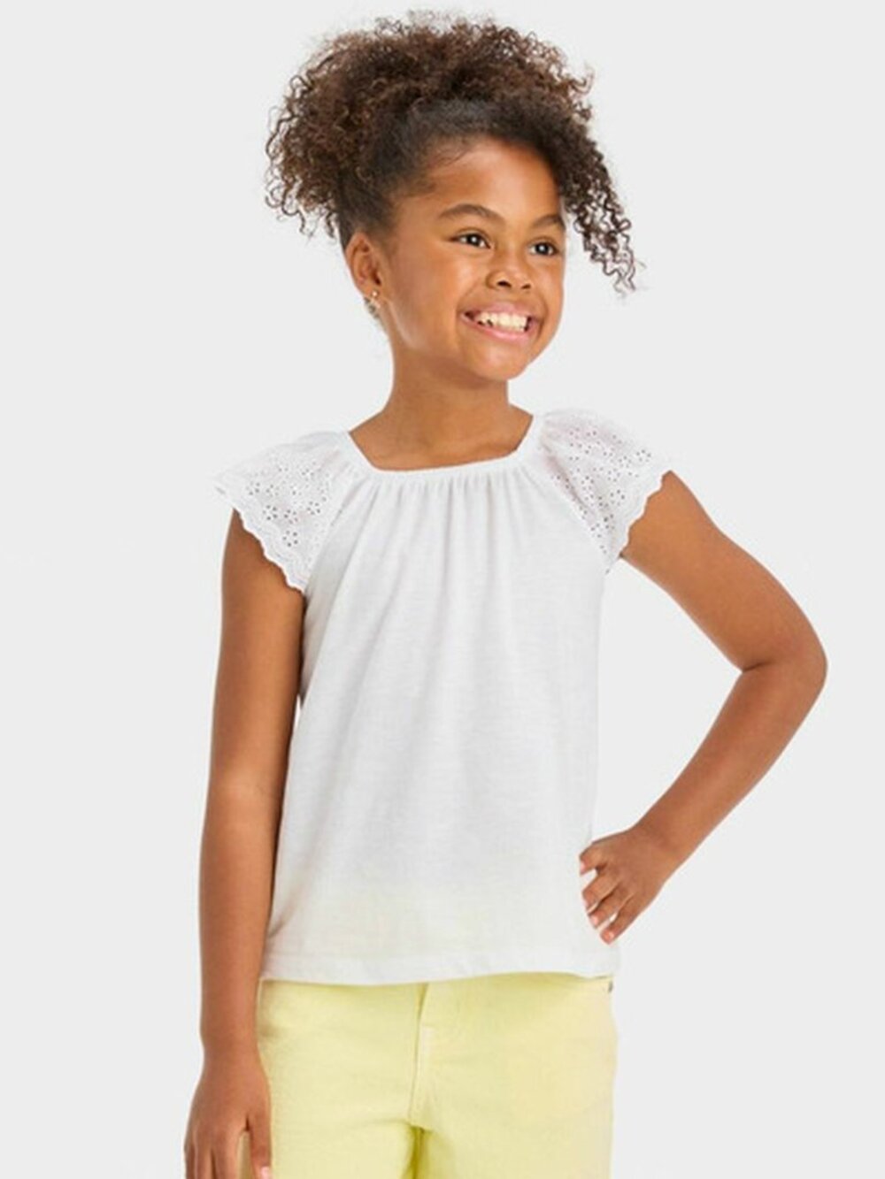 Cat & Jack Girls' Short Sleeve Eyelet T-Shirt - White